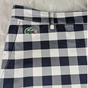 Lacoste Sport Golf Shorts Mens 40 Navy Blue White Gingham Check Stretch Plaid